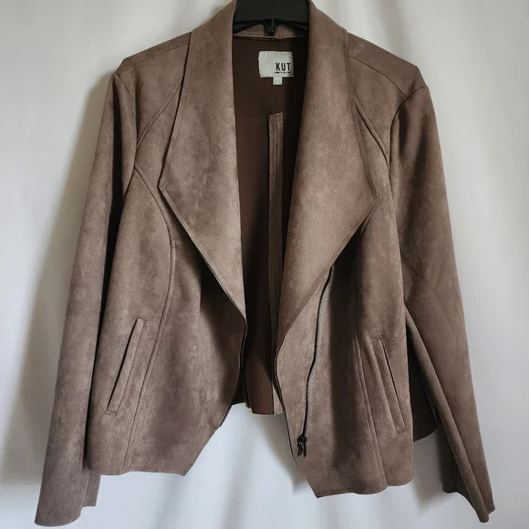 Kut from the Kloth Women's Dusty Rose / Mauve Moto Faux Suede Jacket - Picture 2 of 5